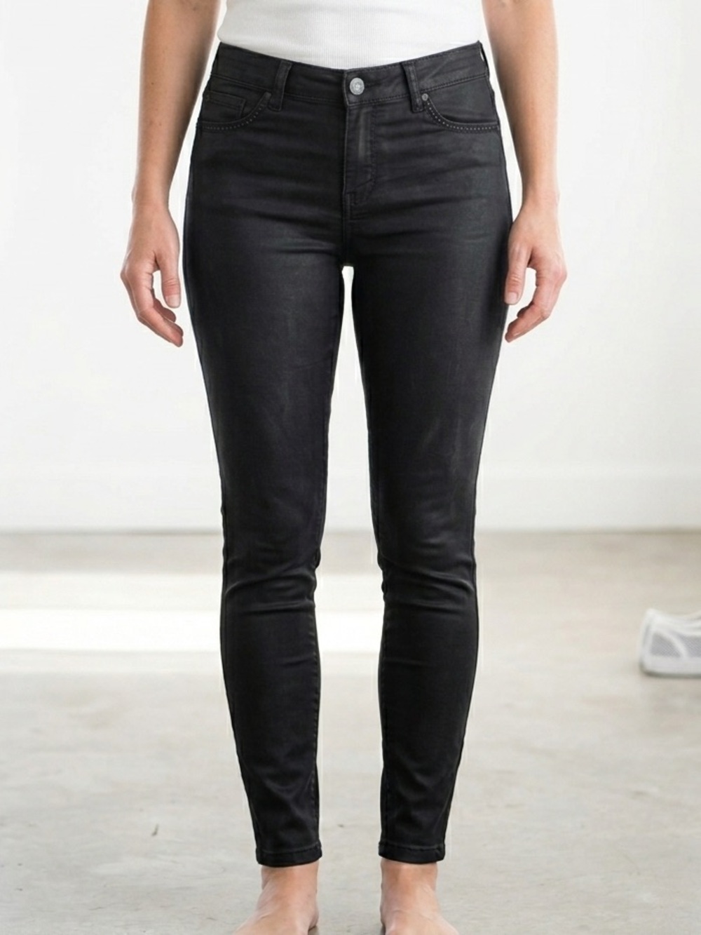 Seven7 Coated Black Legging Jeans Studded Mid Rise Slim Fit Skinny Ankle Pant 28